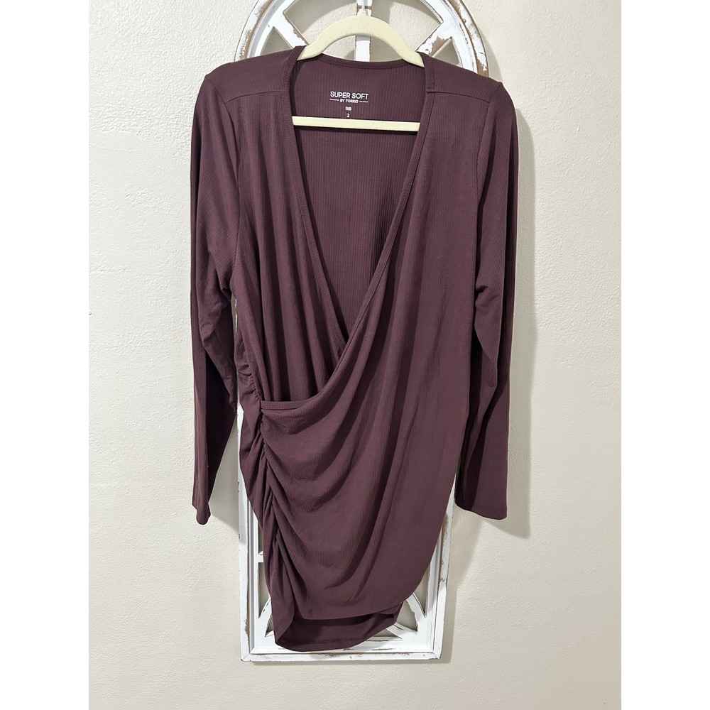 Super Soft By Torrid Rib SIZE 2 Plum Fitted Surplice Long Sleeve Top NWT *133